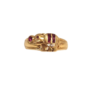 Bague en Or jaune 18K avec éléphant et pierres précieuses