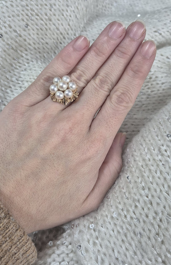 Bague Or avec Perles Blanches