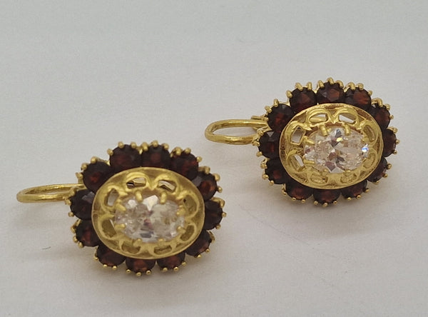 Boucles d'Oreille Or avec Oxydes et Grenats