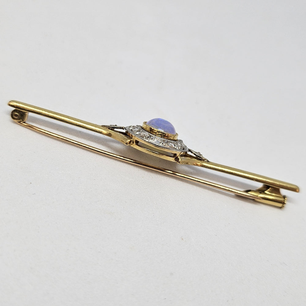 Pendentif Broche 2 ors avec Opale et Diamants Anciens