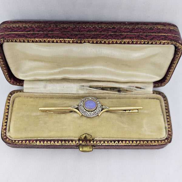 Pendentif Broche 2 ors avec Opale et Diamants Anciens