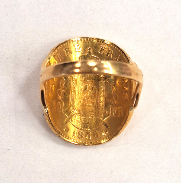 Bague Or avec Pièce 20 fcs Napoléon 1868