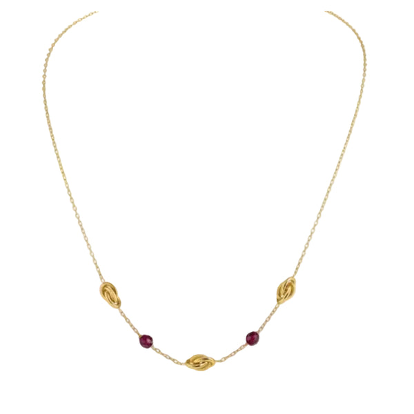 Collier Princesse en Or Jaune 18K avec Pierres Rouges