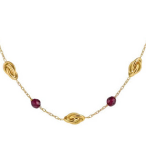 Collier Princesse en Or Jaune 18K avec Pierres Rouges