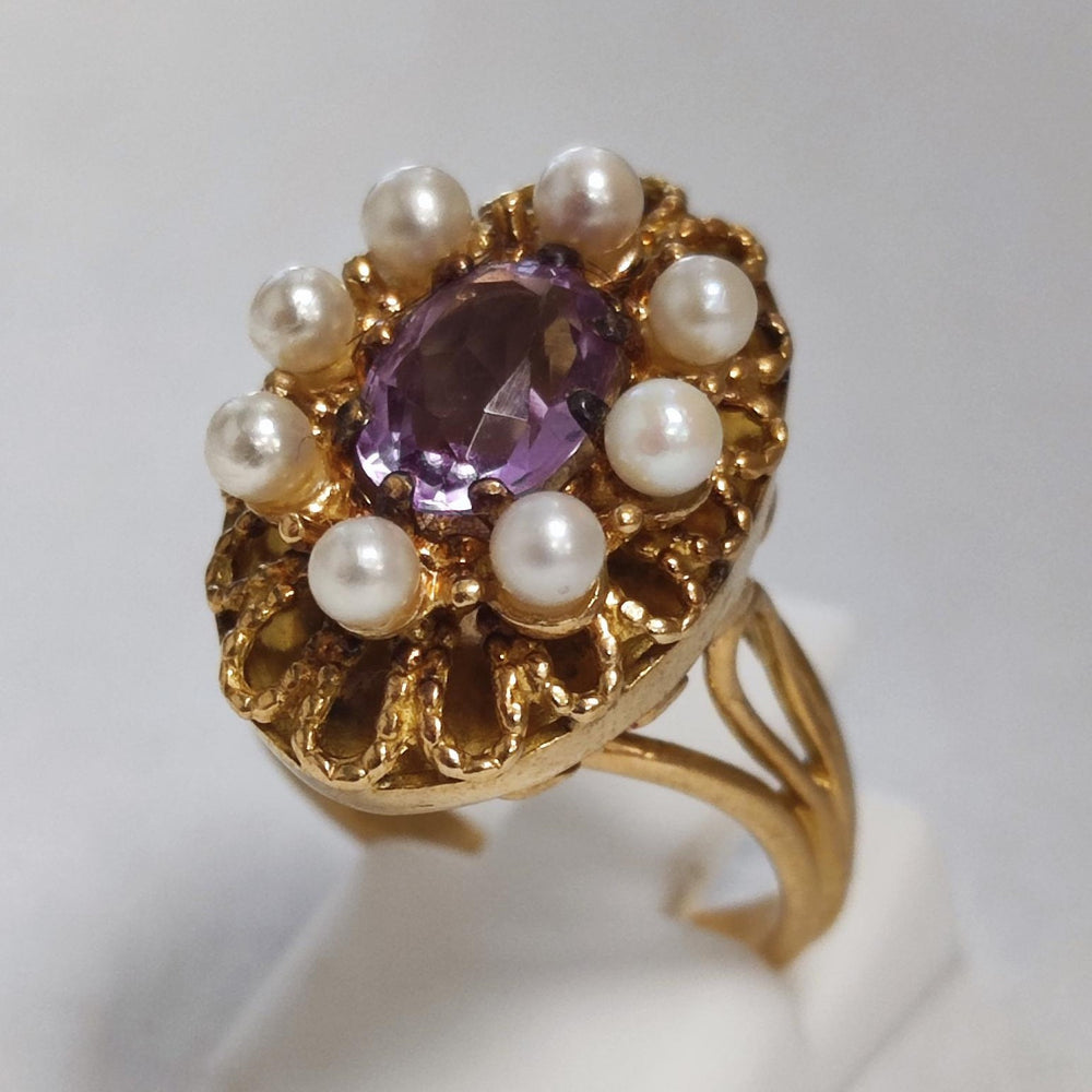 Bague Or avec Pierre  Violette et Perles
