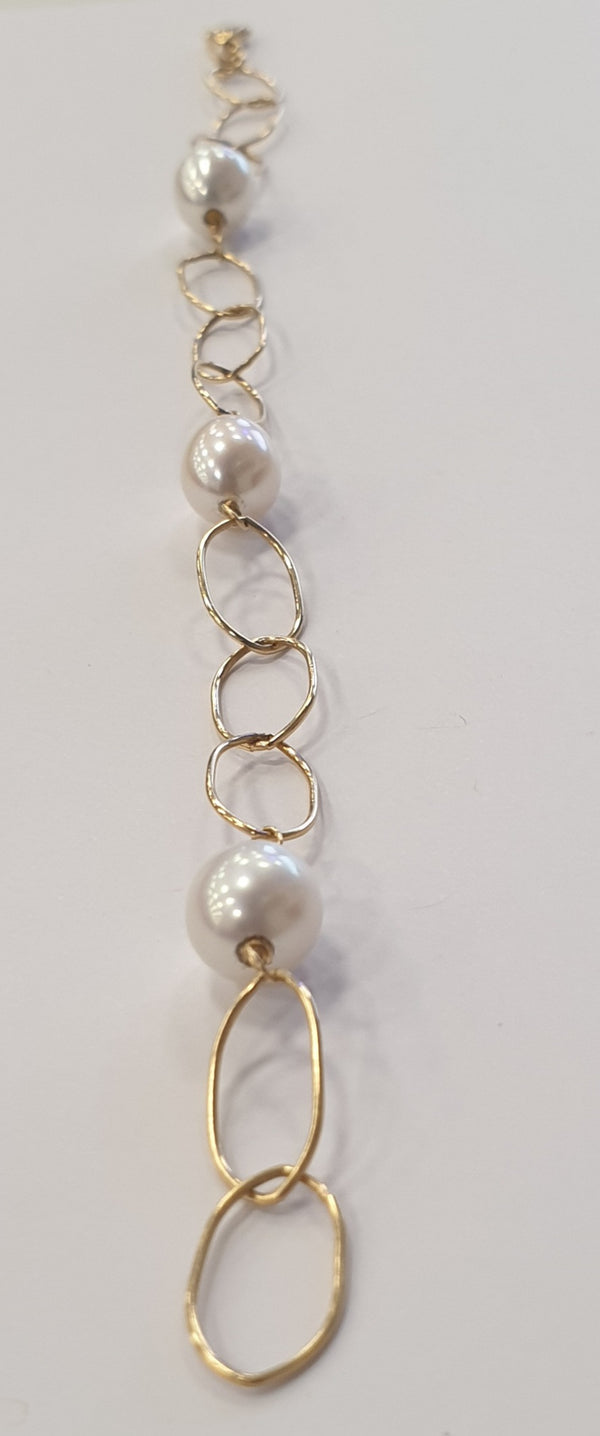 Bracelet Or avec Perles Blanches