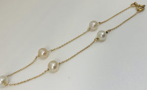 Bracelet Or avec Perles Blanches et Roses