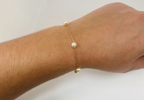 Bracelet Or avec Perles Blanches et Roses