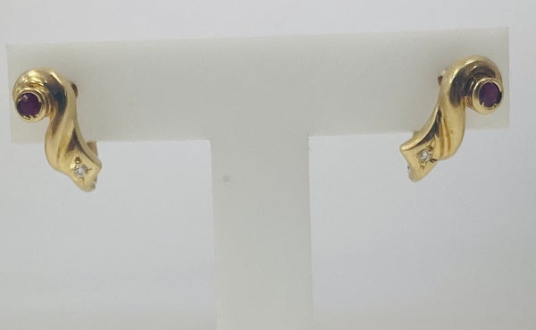 Boucles Dormeuses avec Diamant et Rubis
