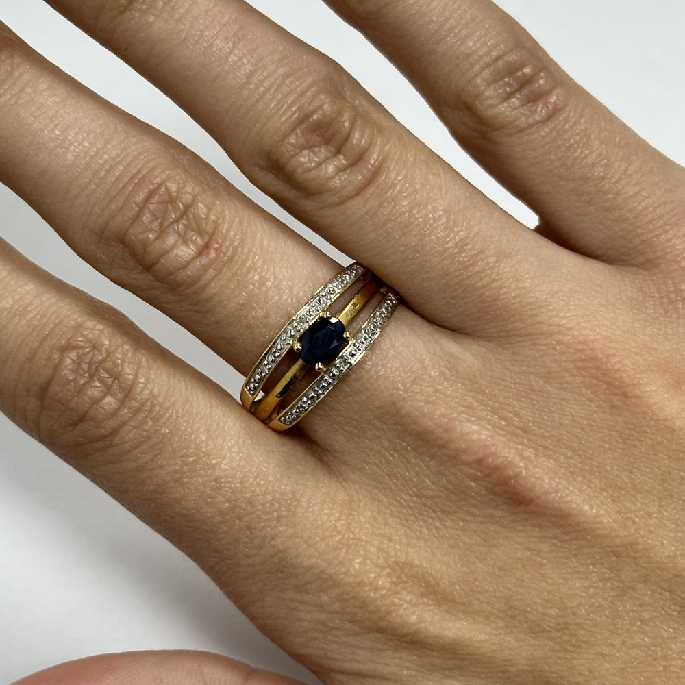 Bague 2 Or avec Pierre Bleue et Diamants