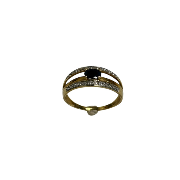 Bague 2 Or avec Pierre Bleue et Diamants