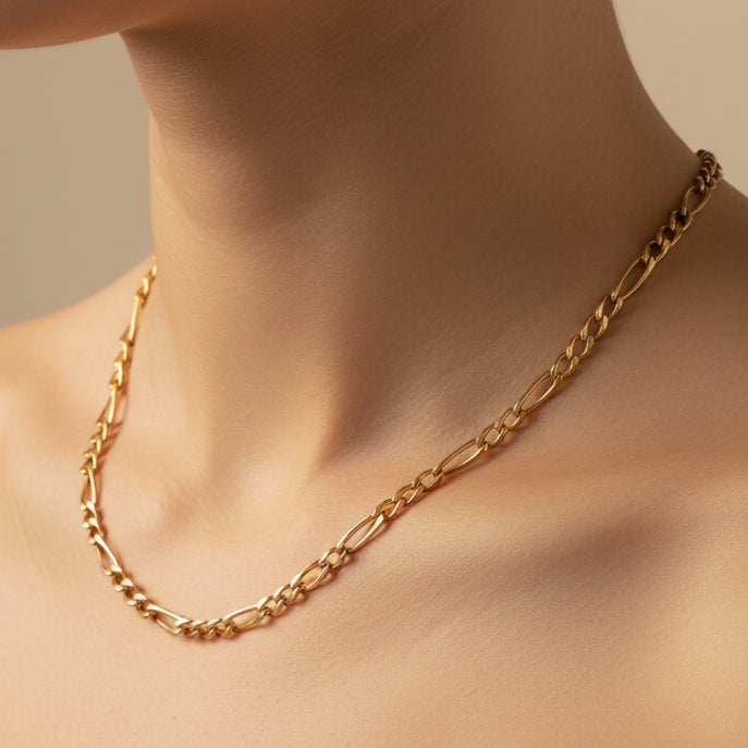 Chaîne Maille figaro en or jaune 18K  - 7.57 Grs