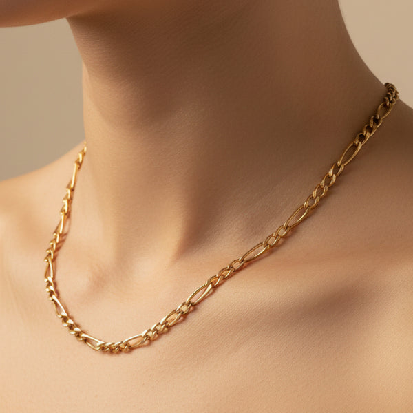 Chaîne Maille figaro en or jaune 18K  - 7.57 Grs