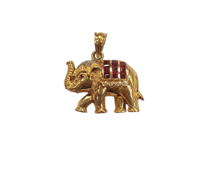 Pendentif Éléphant Or Jaune 18K Diamants Rubis