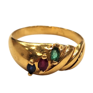Bague en Or avec Rubis, Saphir et Emeraude