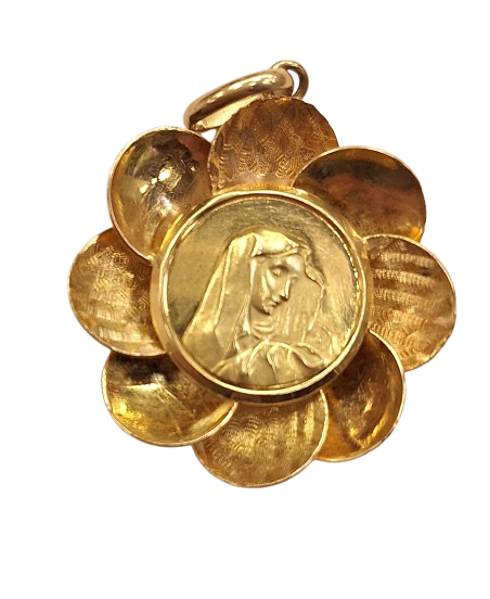 Pendentif Médaille Vierge Marie en Or Jaune 18k