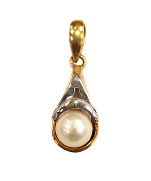 Pendentif Goutte Or Jaune et Blanc 18K avec Perle