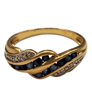 Bague en Or Jaune avec Diamants et Saphirs