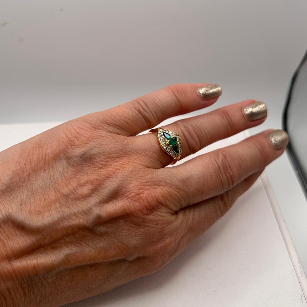 Bague Émeraude et Diamant Or Jaune 18K - 4.14 Grs