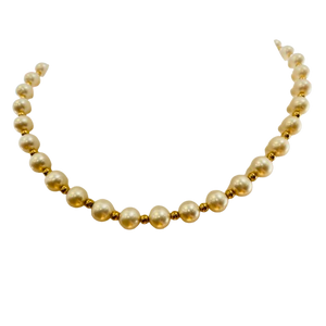 Collier Ras du Cou en Or Jaune 18 Carats avec Perles et Boules