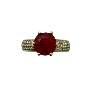 Bague Or Blanc Solitaire Diamants et Rubis 18K