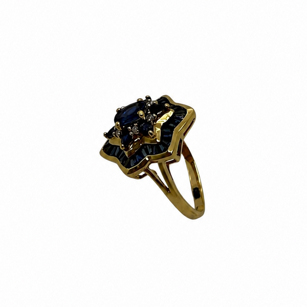 Sublime bague en or jaune avec saphirs et diamants