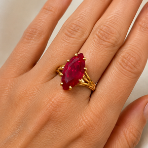 Bague Rubis Or Jaune Marquise 18 Carats Taille