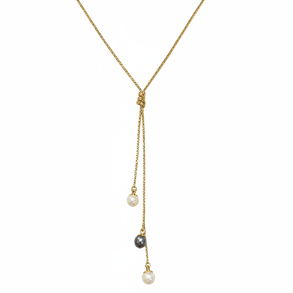 Collier Princesse en Or Jaune 18k avec Perles de Tahiti