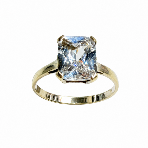 Bague Or Blanc Solitaire Zirconium Rectangulaire 18k