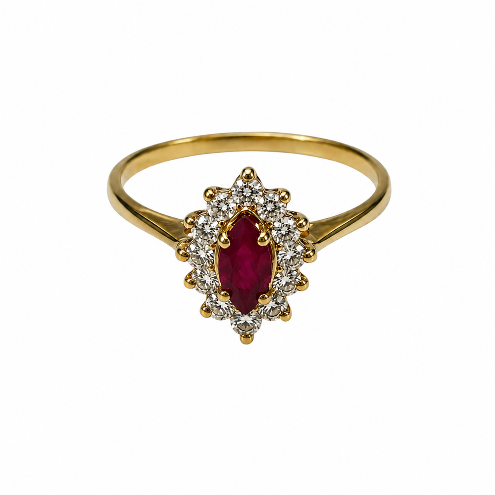Bague Marguerite Or Jaune Rubis et Zirconium 18
