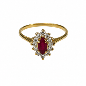 Bague Marguerite Or Jaune Rubis et Zirconium 18