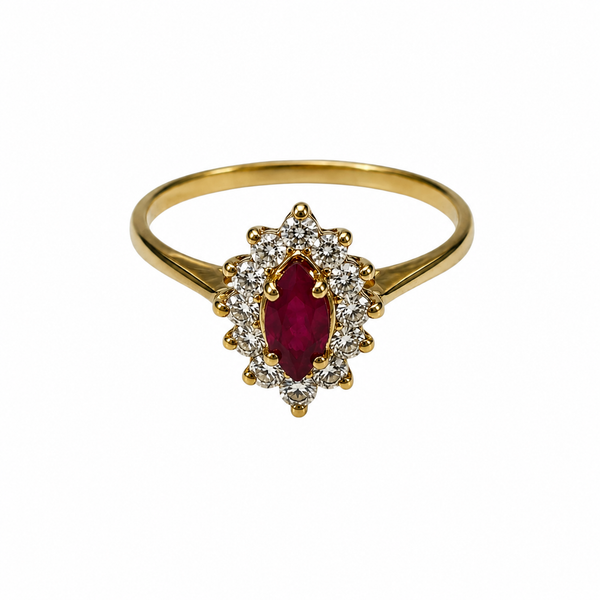 Bague Marguerite Or Jaune Rubis et Zirconium 18