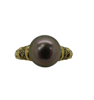 Bagues en Or jaune 18K avec perle de Tahiti et diamants