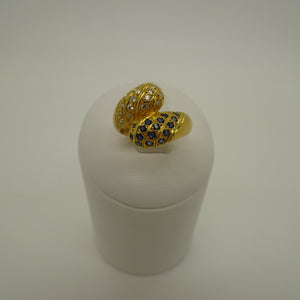 Bague en Or Jaune Diamants et Pierres Bleu 18 Carats - T48