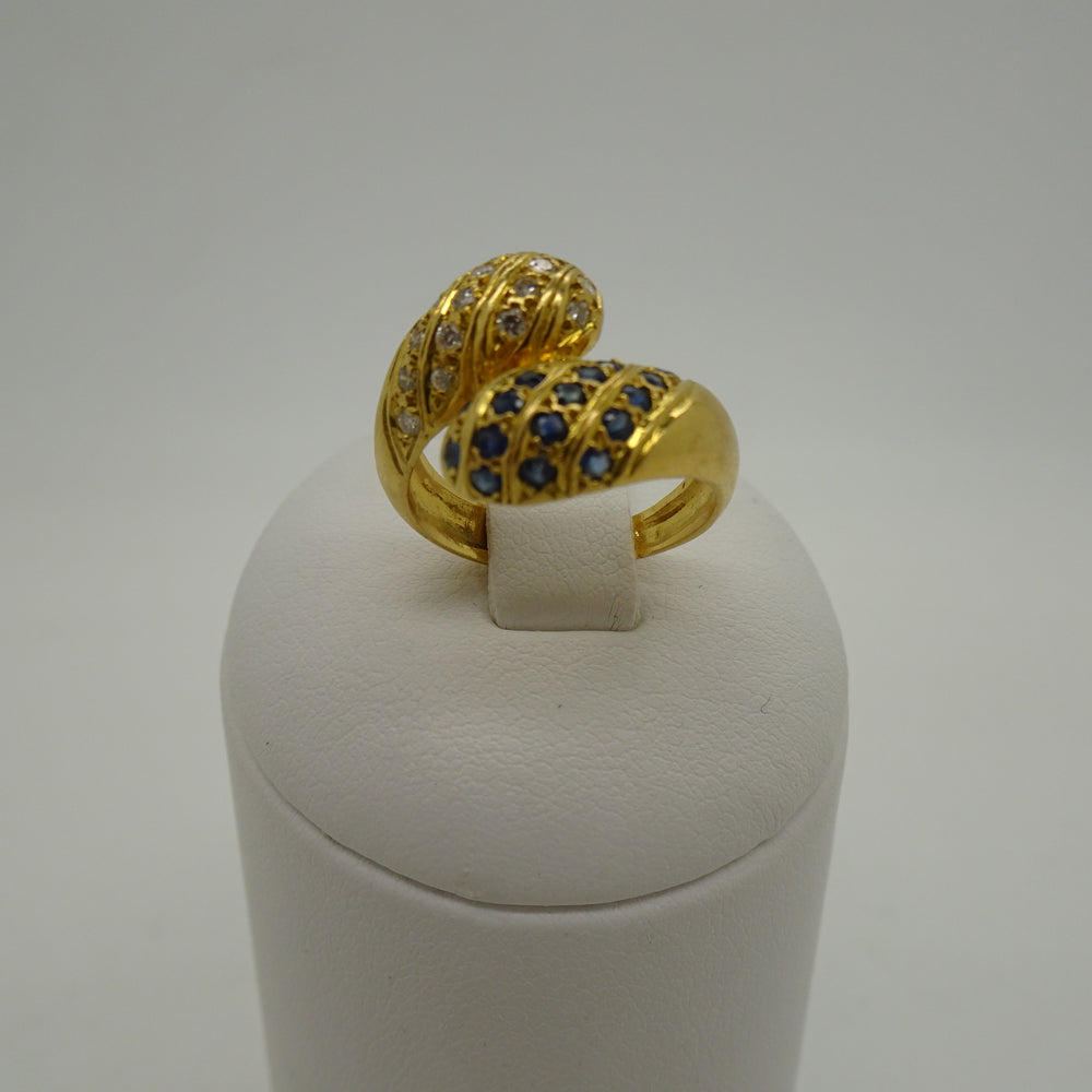 Bague en Or Jaune Diamants et Pierres Bleu 18 Carats - T48