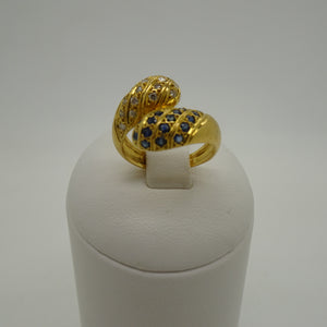 Bague en Or Jaune Diamants et Pierres Bleu 18 Carats - T48