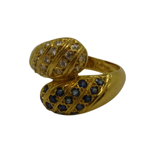 Bague en Or Jaune Diamants et Pierres Bleu 18 Carats - T48
