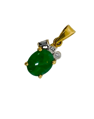 Pendentif Solitaire en Or Jaune et Blanc avec Diamants et Jade