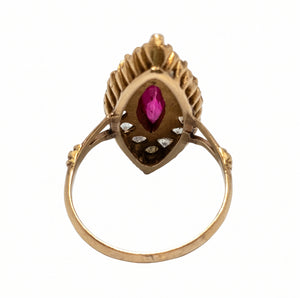 Bague Marquise en Or Jaune 18k avec Rubis Taille 55