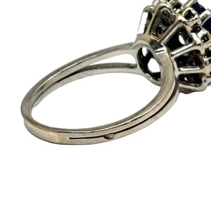 Bague Marguerite en Or Gris 18K avec Diamants et Saphir - Taille 52