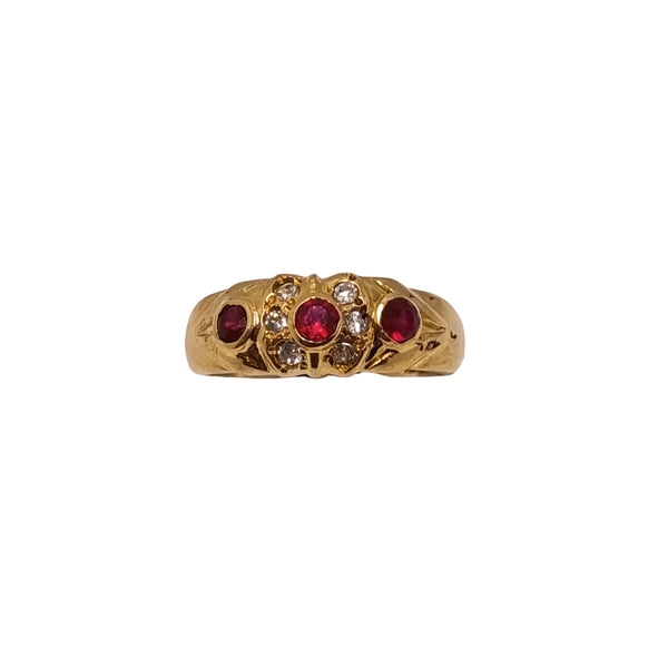 Bague Or Jaune 18k Rubis et Oxyde de Zirconium - taille 55