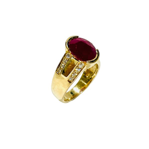 Bague en Or Jaune 18k avec Diamants et Rubis - Taille : 54