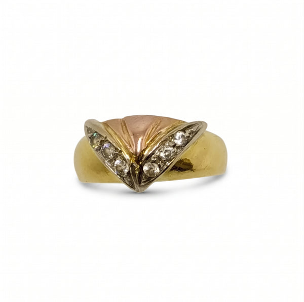 Bague Tank en Or Jaune et Rose 18K avec Zirconium - Taille 51
