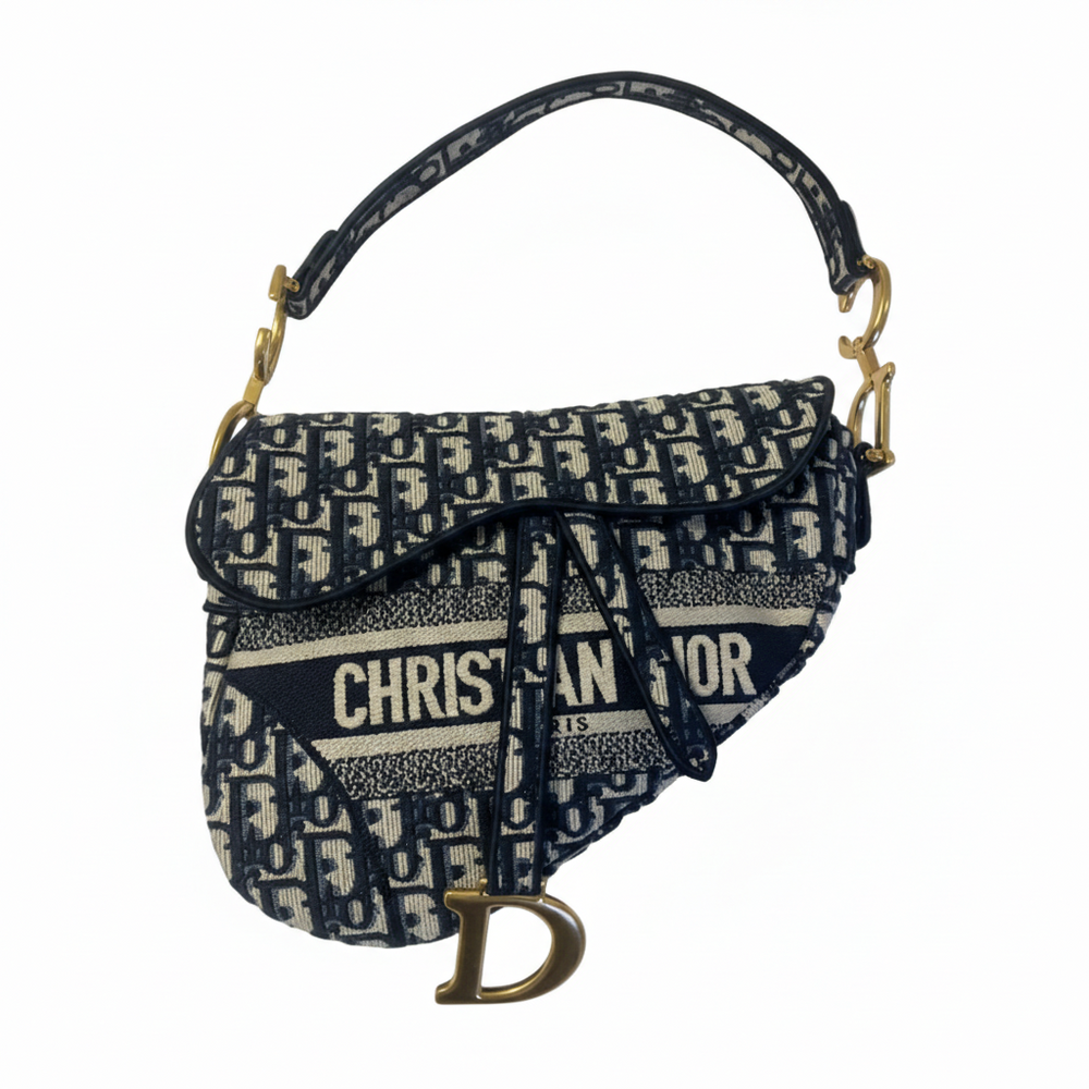Sac Dior Saddle en toile oblique bleu