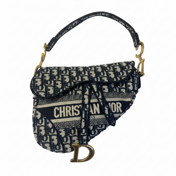 Sac Dior Saddle en toile oblique bleu