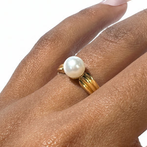 Bague en Or Jaune 18k avec Perle Taille 55