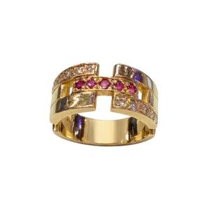 Bagues Tank en Or Jaune 18k avec Diamants et Rubis Taille 50