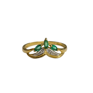 Bague en Or Jaune 18k avec Émeraudes et Diamants - Taille 53