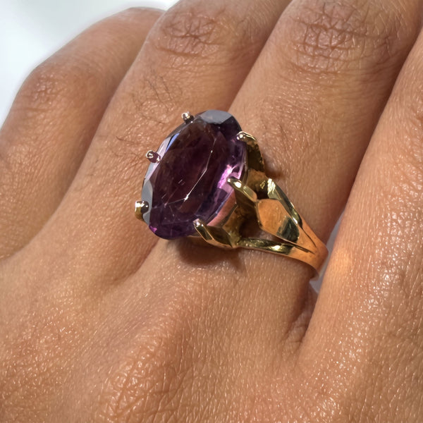 Bague en Or Jaune 18 Carats avec Améthyste - Taille 56