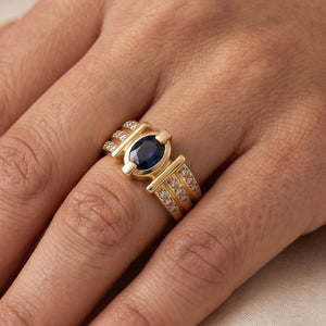 Bague en Or Jaune avec Saphir et Diamants 18k Taille 51